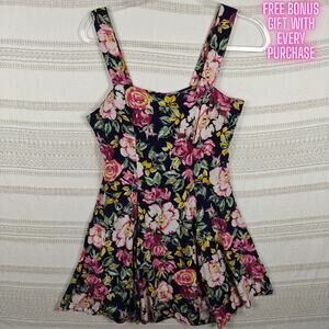 Joni Blair Vintage Navy Blue Floral Sleeveless Summer Mini Dress Size 3